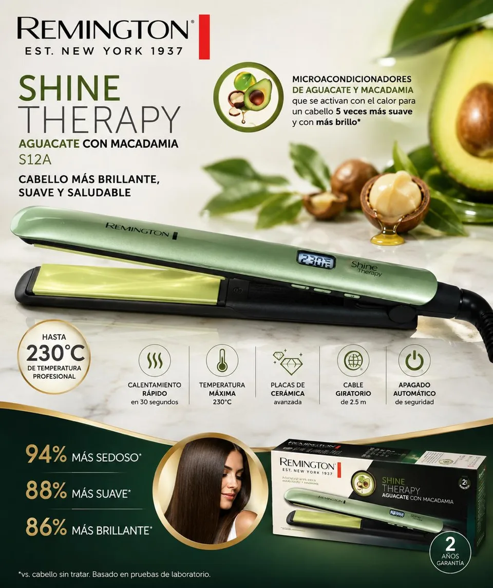 Plancha Remington Shine Therapy Aguacate con Macadamia