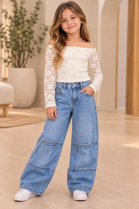 Conjunto de niña blonda y denim